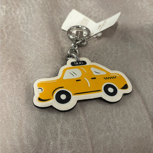 NWT COACH Taxi Cab Yellow/Black/White Leather Key Fob/Bag Charm/Keychain - Picture 2 of 5
